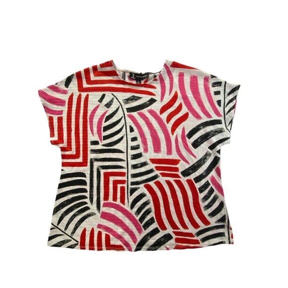 Jules & Leopold JL Plus Size 1X Abstract Wavy Blouse Top Red Pink Black Stretchy - Picture 13 of 13